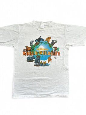 Vintage World Wildlife Fund WWF Animal Graphic T Shirt Nature Tee Mens Large